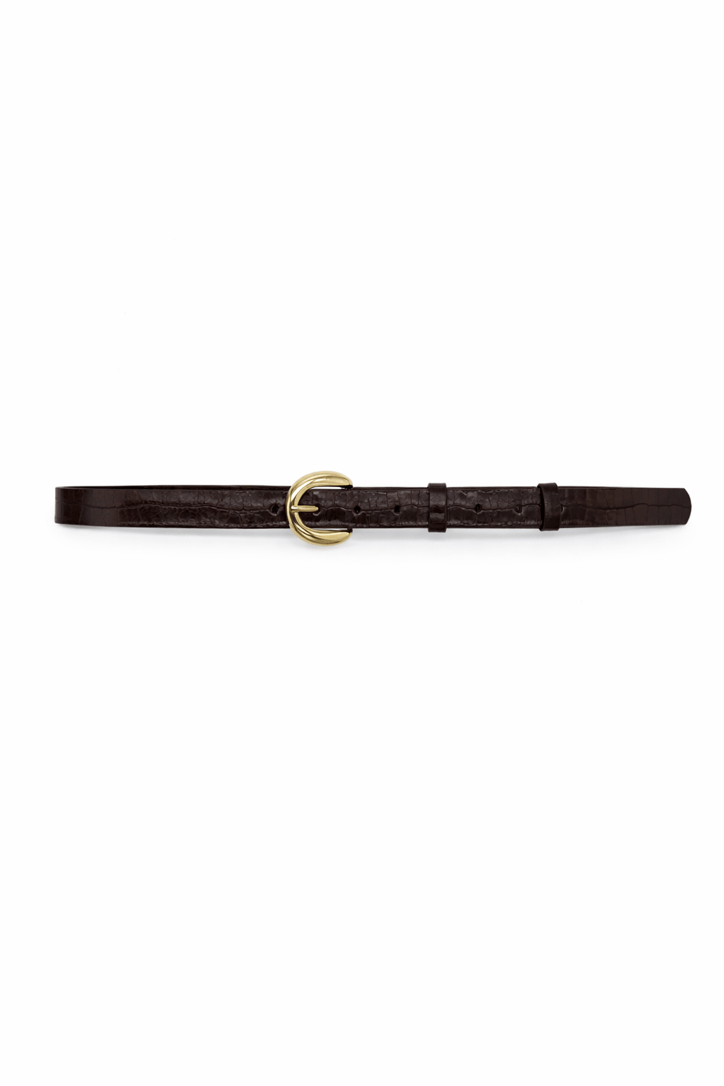 Skinny Croc Leather Look Belt in Brown and Gold - My Accessories London