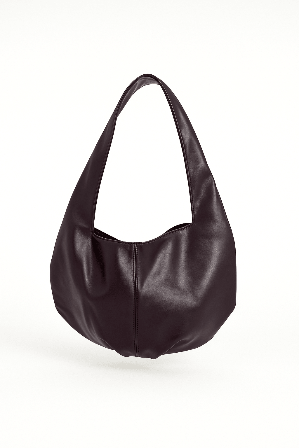 Slouchy Round Faux - Leather Shoulder Bag in Dark Burgundy - Shoulder Bag - My Accessories London