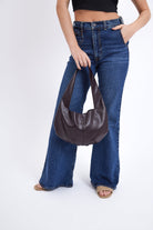 Slouchy Round Faux - Leather Shoulder Bag in Dark Burgundy - Shoulder Bag - My Accessories London