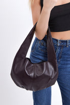 Slouchy Round Faux - Leather Shoulder Bag in Dark Burgundy - Shoulder Bag - My Accessories London