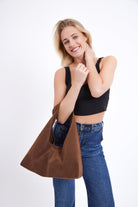 Slouchy Square Faux - Suede Shoulder Bag in Brown - Shoulder Bag - My Accessories London