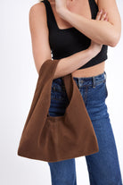 Slouchy Square Faux - Suede Shoulder Bag in Brown - Shoulder Bag - My Accessories London