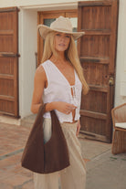 Slouchy Square Faux - Suede Shoulder Bag in Brown - Shoulder Bag - My Accessories London