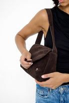 Soft Slouchy Shoulder Bag with Flap Dark Brown Suede - Shoulder Bag - My Accessories London