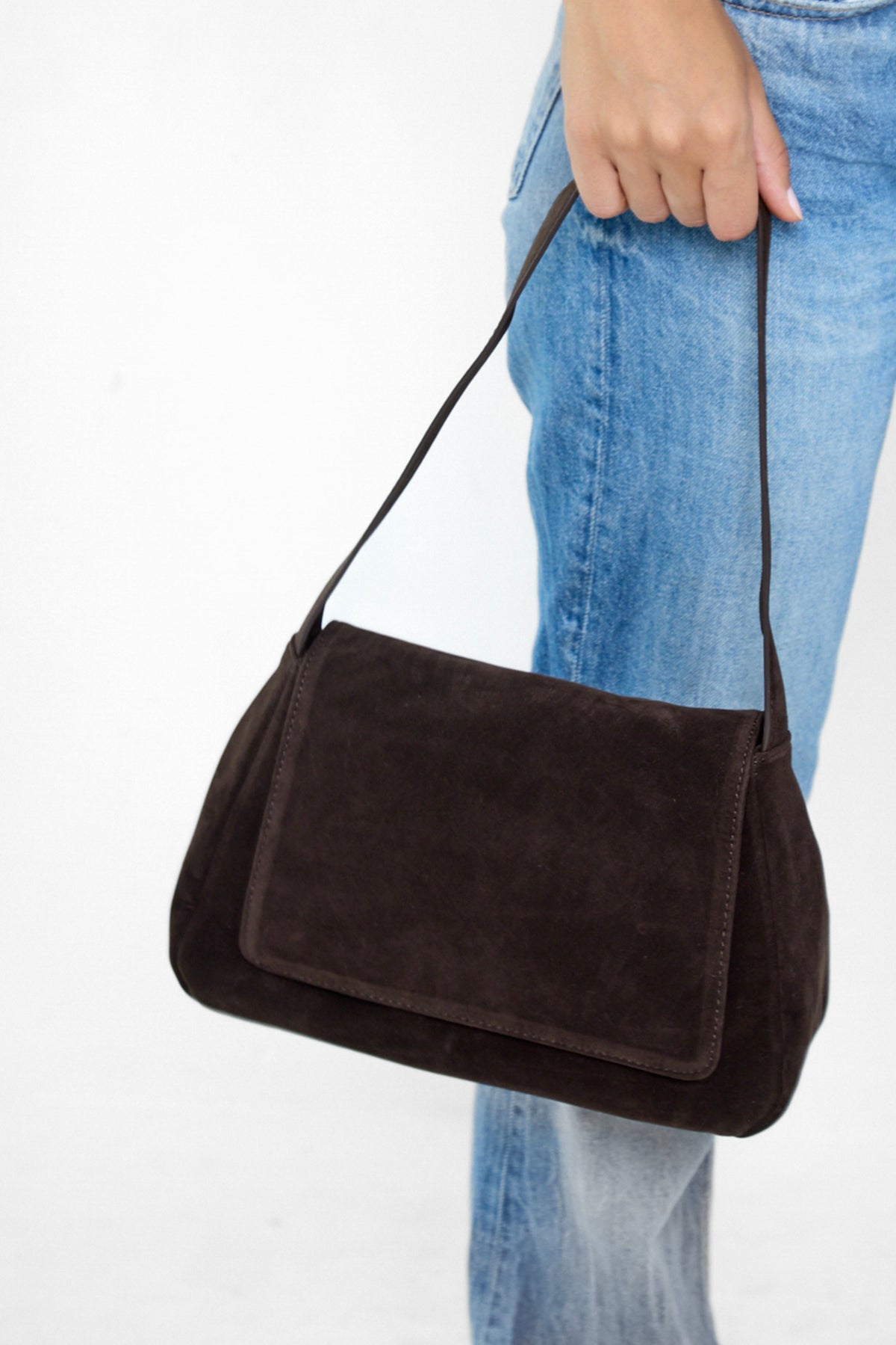 Soft Slouchy Shoulder Bag with Flap Dark Brown Suede - Shoulder Bag - My Accessories London