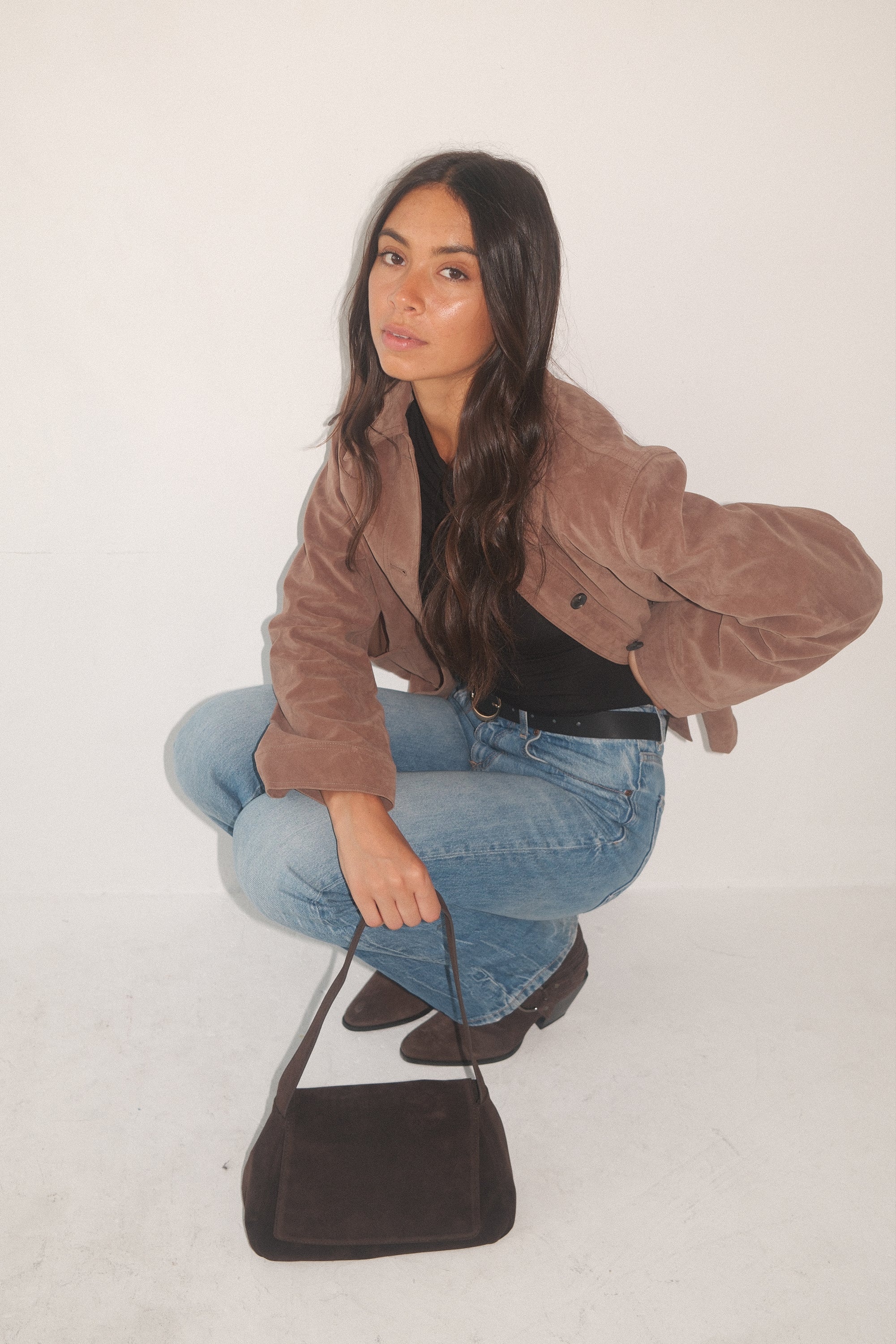 Soft Slouchy Shoulder Bag with Flap Dark Brown Suede - My Accessories London