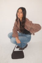 Soft Slouchy Shoulder Bag with Flap Dark Brown Suede - My Accessories London