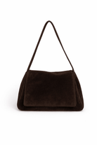 Soft Slouchy Shoulder Bag with Flap Dark Brown Suede - My Accessories London