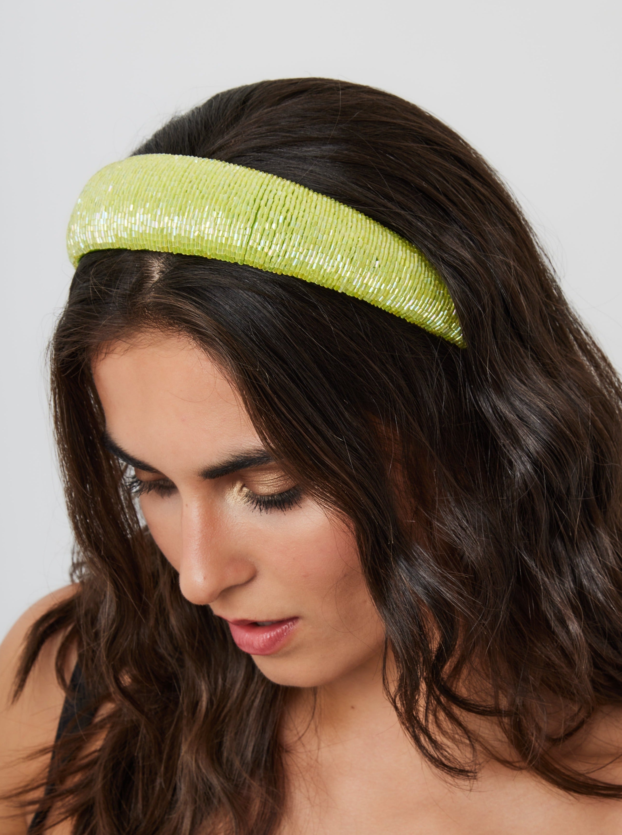 Straight Beaded Headband in Lime Green - Headband - My Accessories London