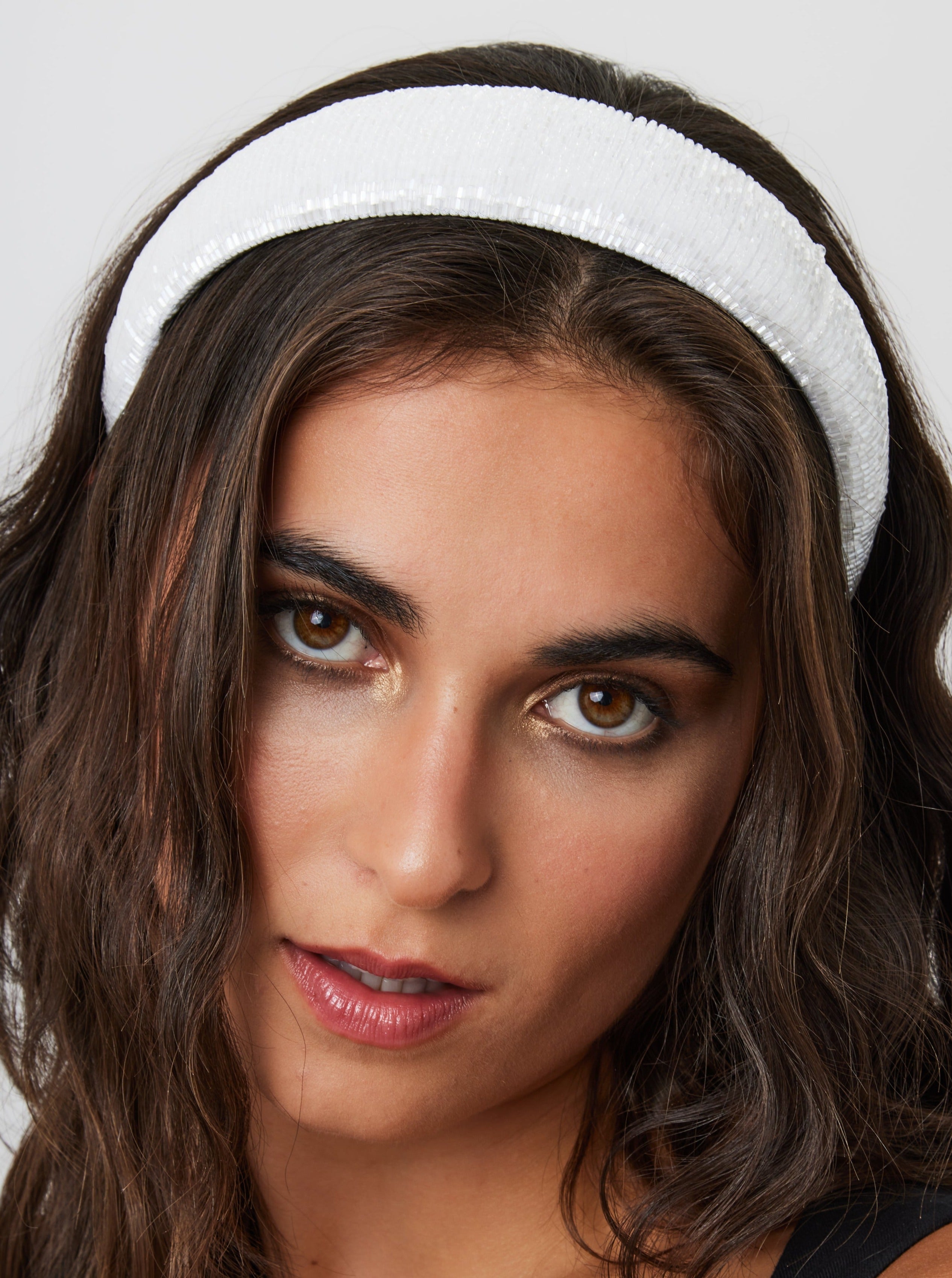 Straight Beaded Headband in White - Headband - My Accessories London