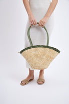 Straw Beach Bag in Natural with Contrast Green Handles - Tote Bag - My Accessories London