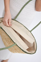 Straw Beach Bag in Natural with Contrast Green Handles - Tote Bag - My Accessories London