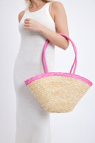 Straw Beach Bag in Natural with Contrast Pink Handles - Tote Bag - My Accessories London