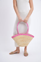 Straw Beach Bag in Natural with Contrast Pink Handles - Tote Bag - My Accessories London