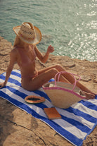 Straw Beach Bag in Natural with Contrast Pink Handles - Tote Bag - My Accessories London