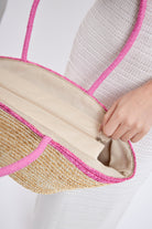 Straw Beach Bag in Natural with Contrast Pink Handles - Tote Bag - My Accessories London