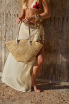 Straw Beach Basket Bag with Suede Handles in Natural - Tote Bag - My Accessories London