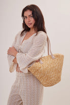 Straw Beach Basket Bag with Suede Handles in Natural - Tote Bag - My Accessories London