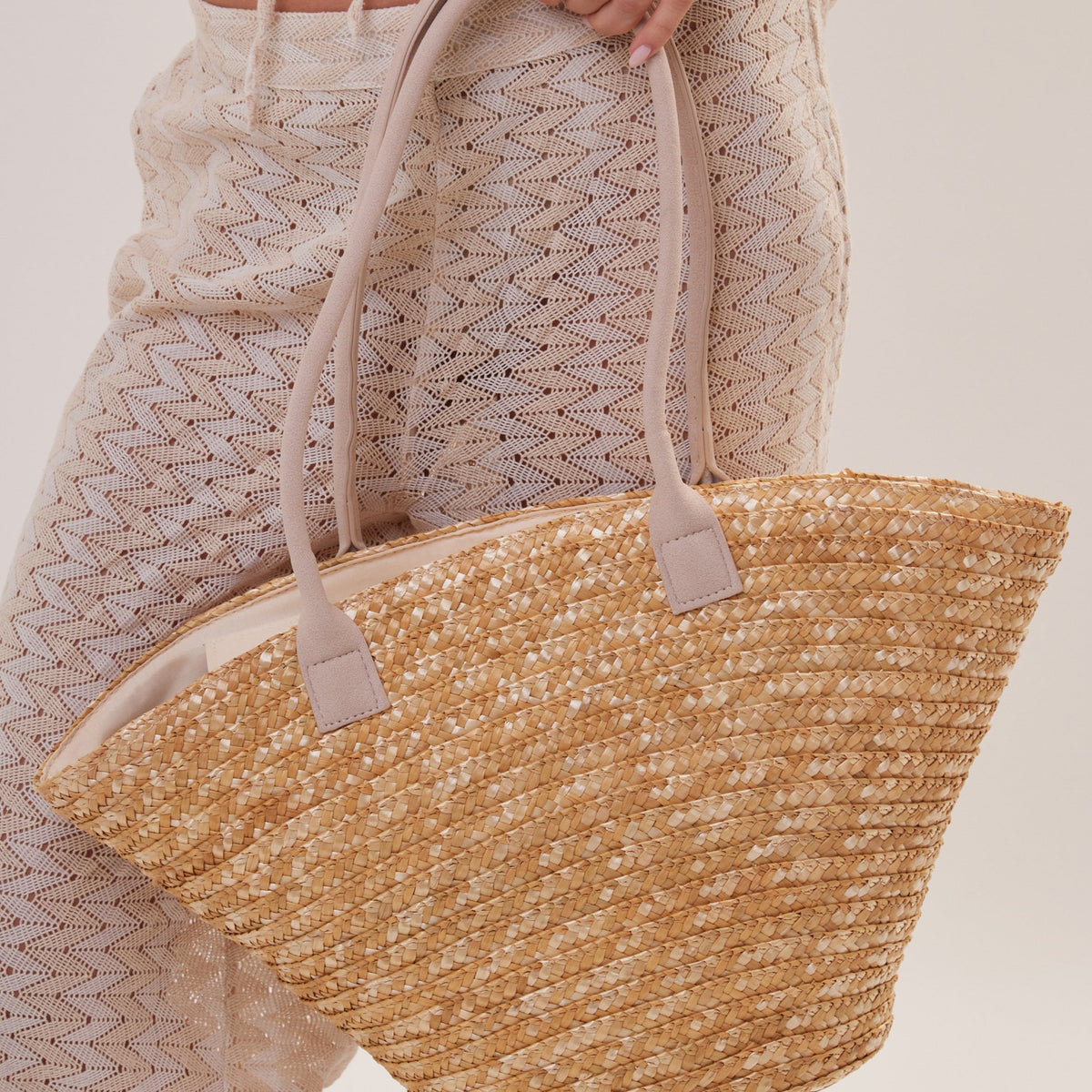 Women's Straw Basket Bag Suede Handles Natural | My Accessories London
