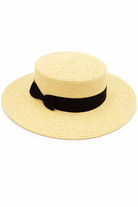 Straw Boater Hat with Black Ribbon Trim - Boater Hat - My Accessories London