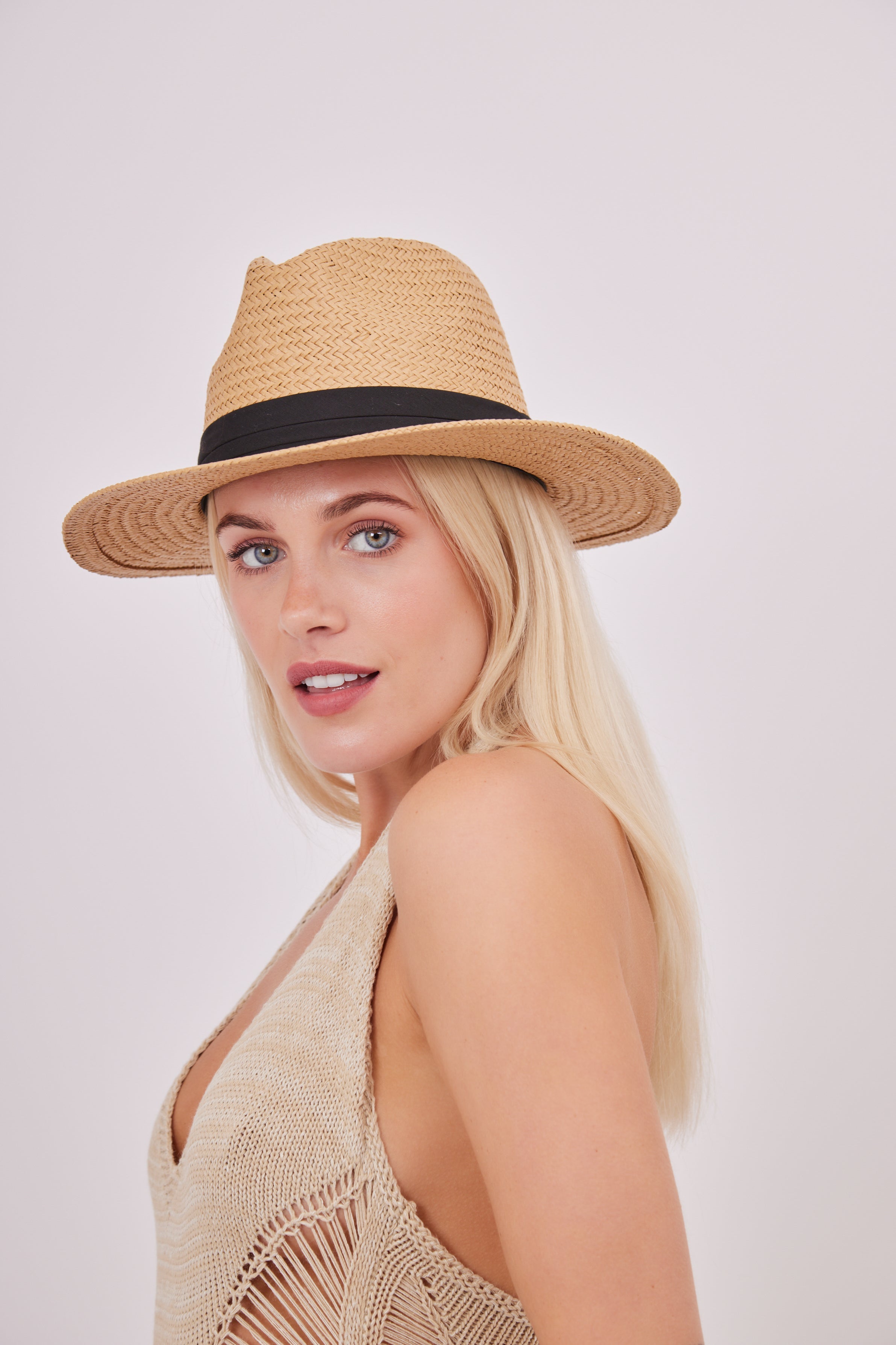 Straw Fedora Panama Hat Natural and Black Trim - Fedora - My Accessories London
