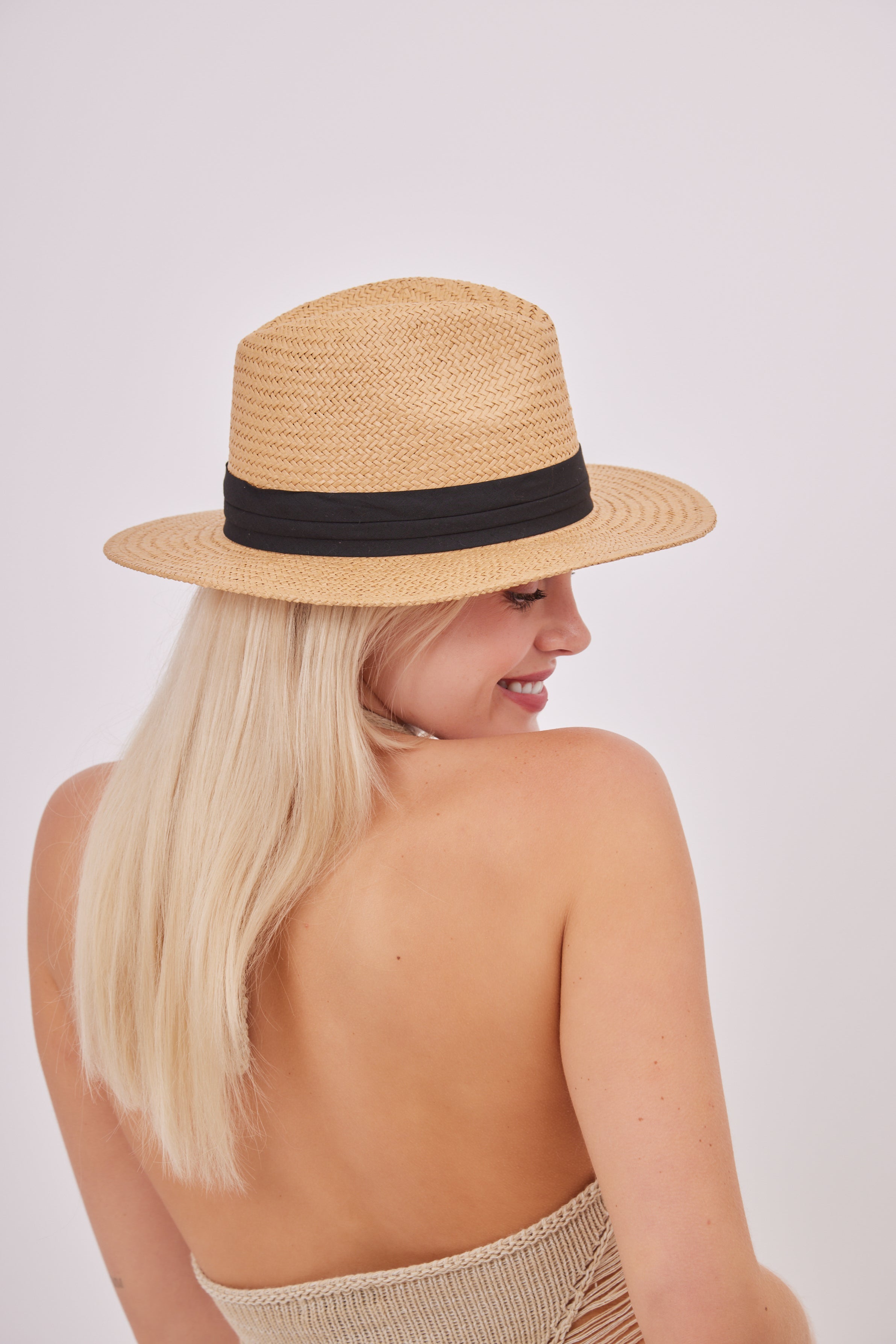 Straw Fedora Panama Hat Natural and Black Trim - Fedora - My Accessories London