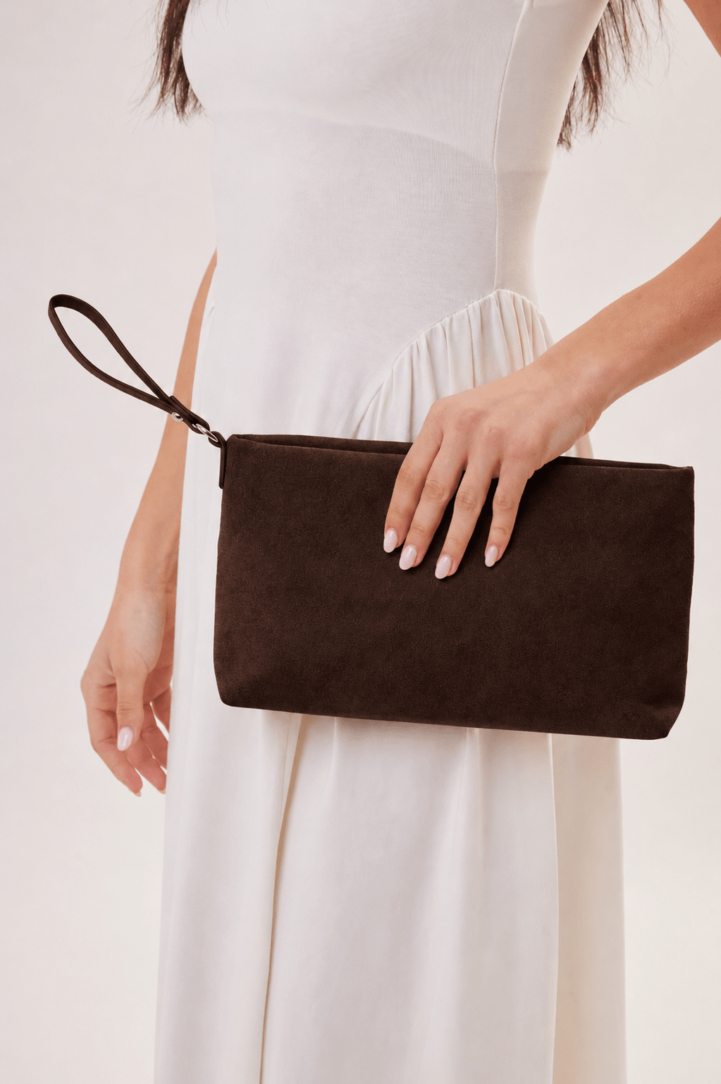 Structured Suede Clutch Bag in Brown - Clutch Bag - My Accessories London