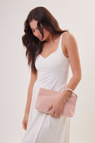 Structured Suede Clutch Bag in Pink - Clutch Bag - My Accessories London