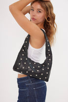 Studded Leather Look Shoulder Bag in Black - Shoulder Bag - My Accessories London
