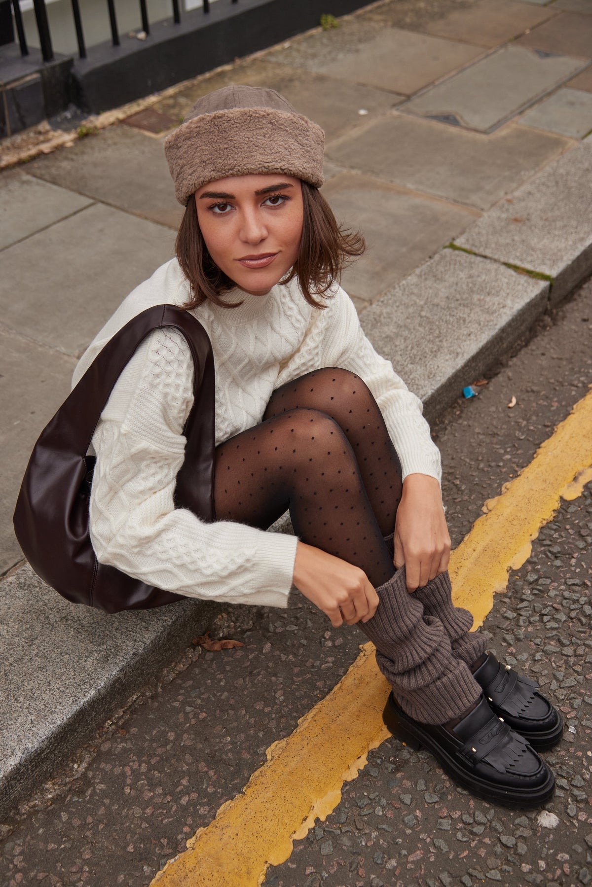 Suede and Borg Turn Up Beanie in Mole Brown - Beanie - My Accessories London