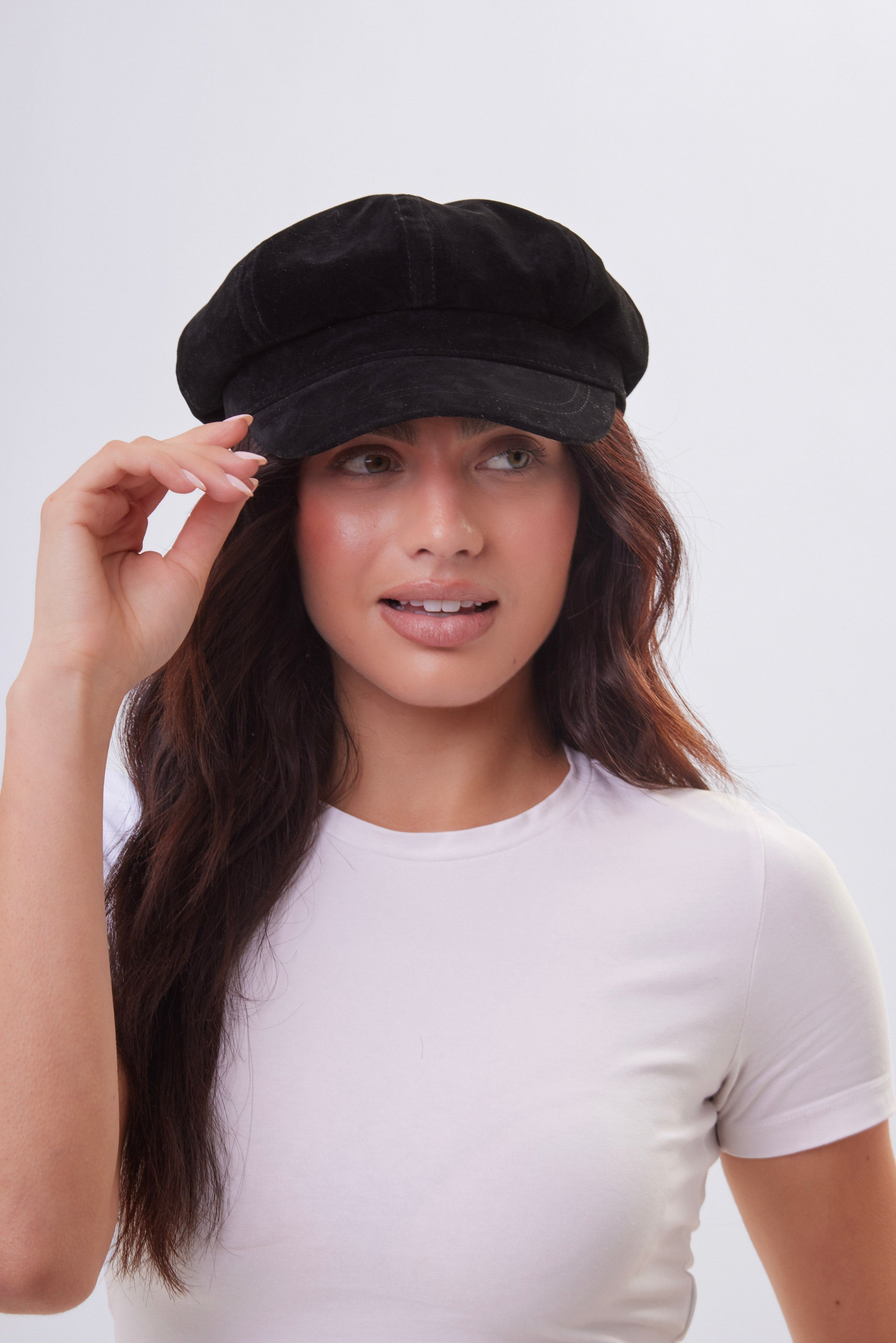 Suede Baker Boy Hat in Black - Baker Boy - My Accessories London
