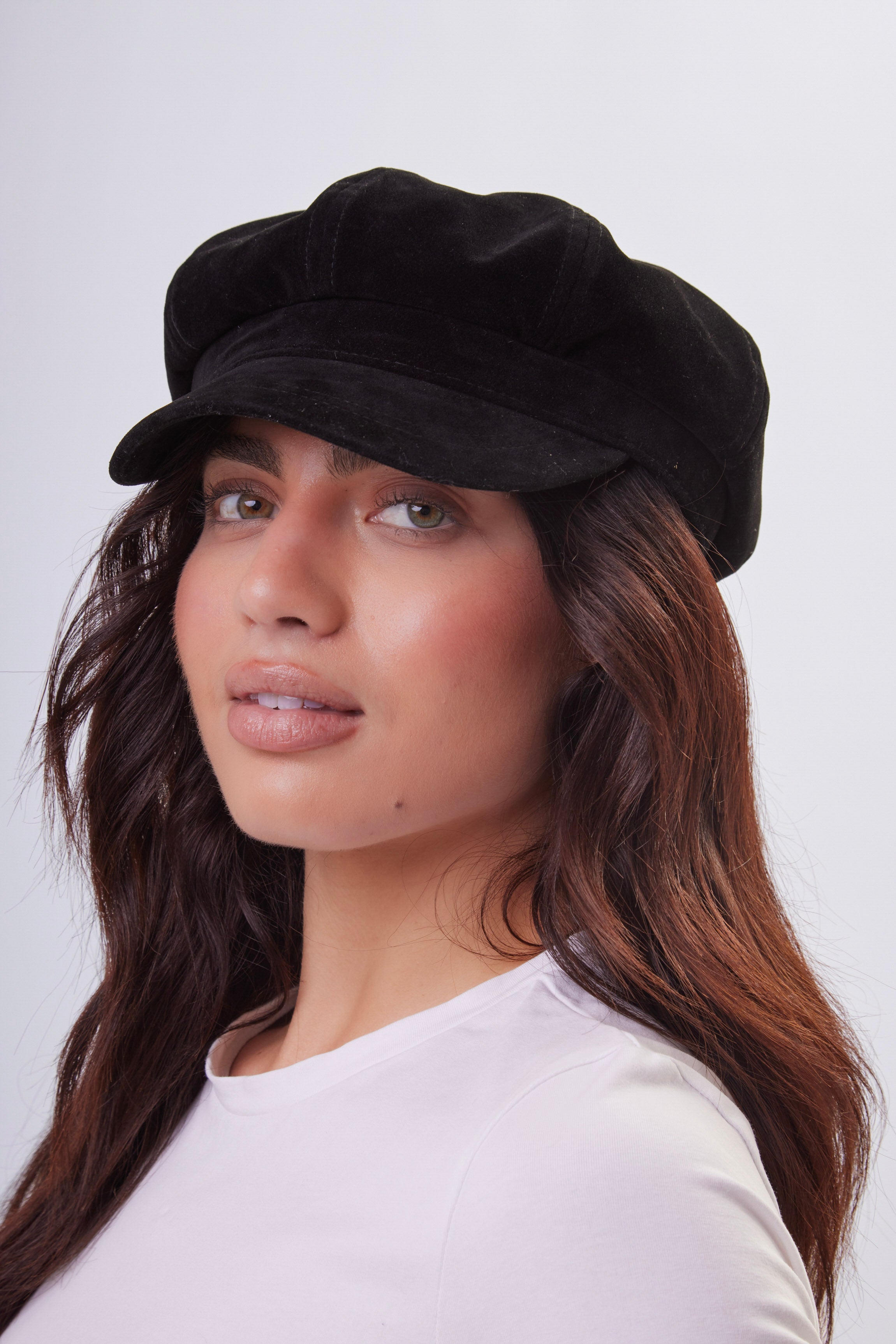 Suede Baker Boy Hat in Black - Baker Boy - My Accessories London