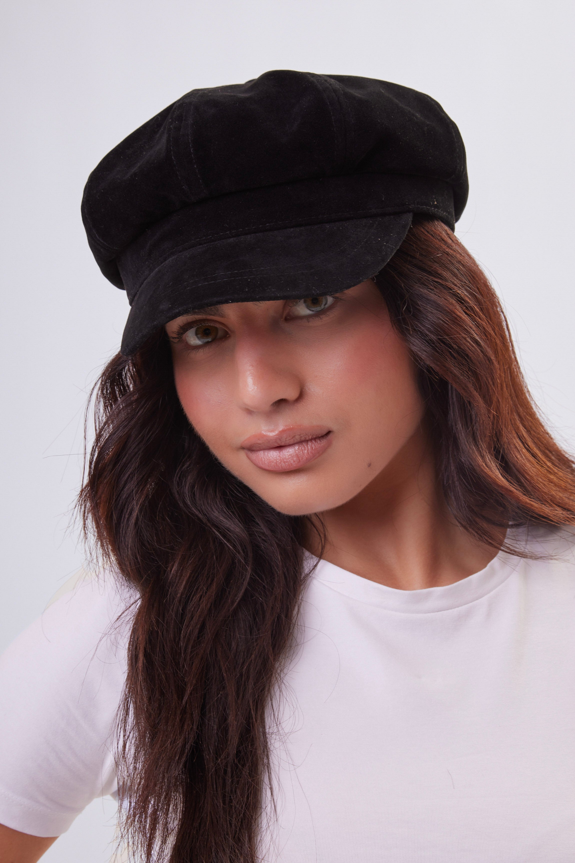 Suede Baker Boy Hat in Black - Baker Boy - My Accessories London