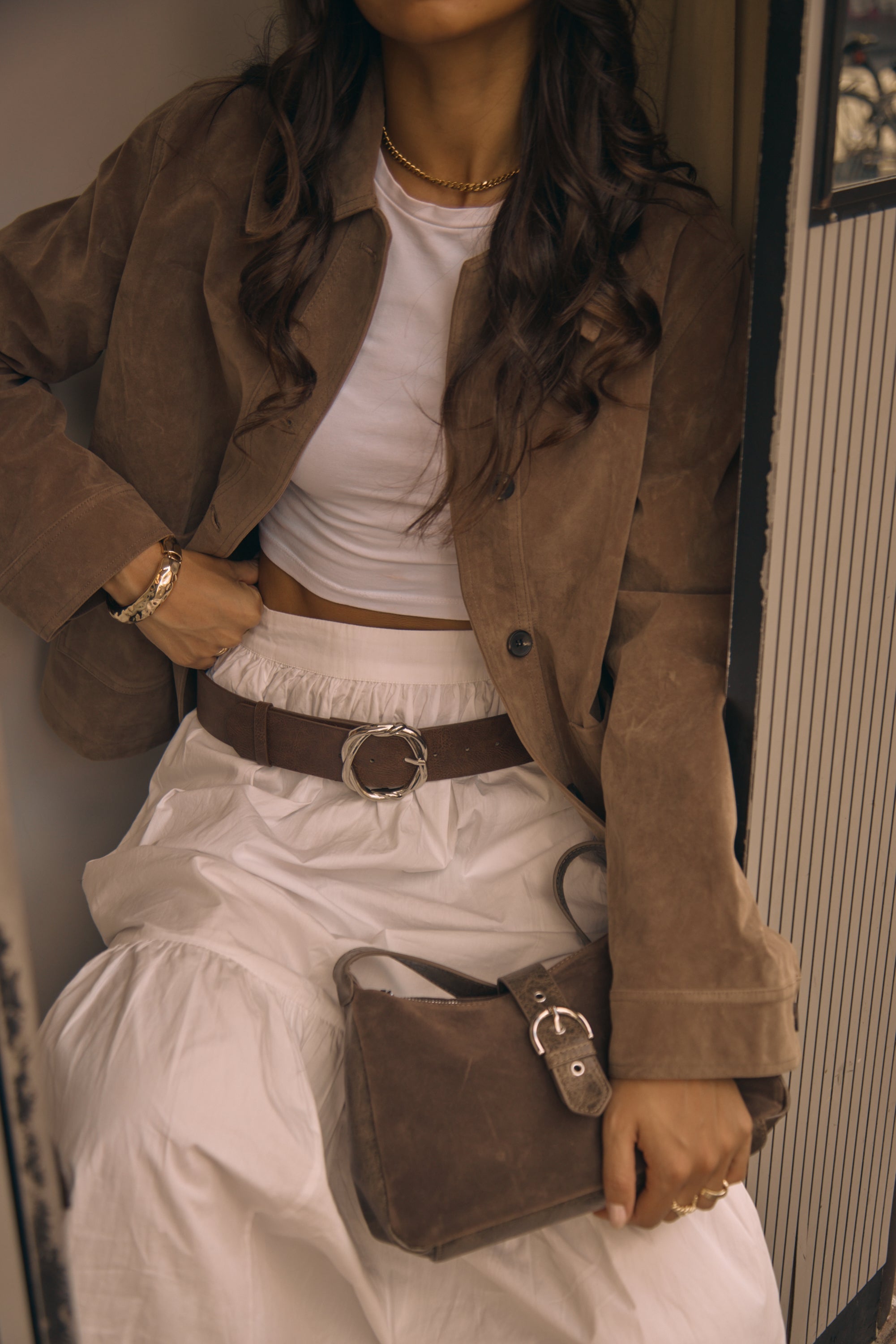 Suede Buckle Shoulder Bag in Brown - Shoulder Bag - My Accessories London