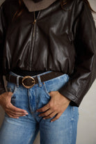 Suede Chunky Round Buckle belt in Dark Brown and Gold - Belt - My Accessories London
