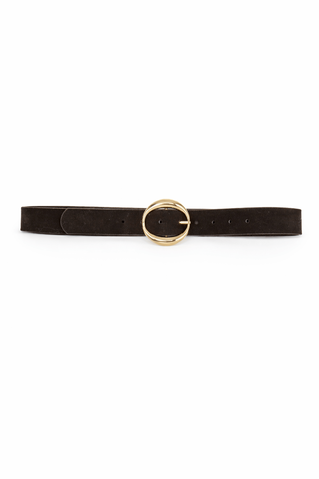 Suede Chunky Round Buckle belt in Dark Brown and Gold - My Accessories London