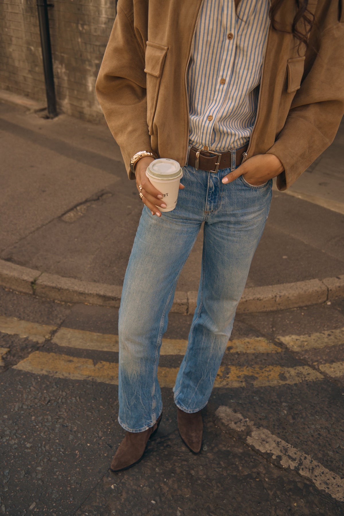 Suede Minimal Rectangle Belt in Brown and Gold - Belts - My Accessories London