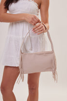 Suede Side Fringed Shoulder Bag in Cream - Shoulder Bag - My Accessories London