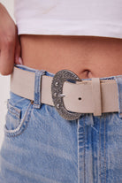 Suede Western Belt in Cream and Silver Buckle - Belts - My Accessories London