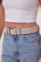 Suede Western Belt in Cream and Silver Buckle - Belts - My Accessories London