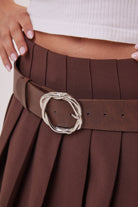 Wide Belt with Twisted Buckle in Brown and Silver Buckle - Belts - My Accessories London