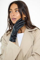 Woven Leather Look Gloves in Black - Gloves - My Accessories London