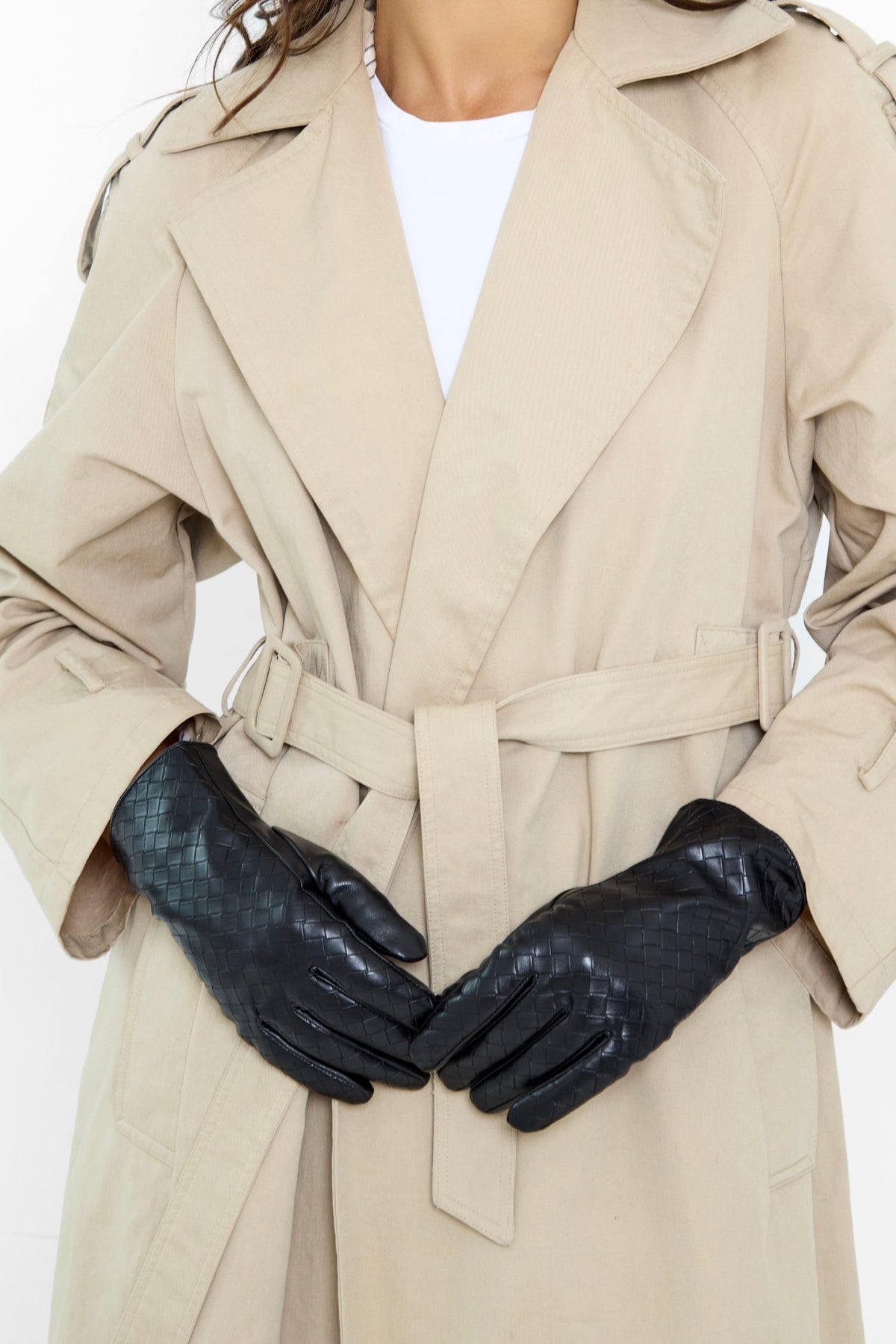 Woven Leather Look Gloves in Black - Gloves - My Accessories London