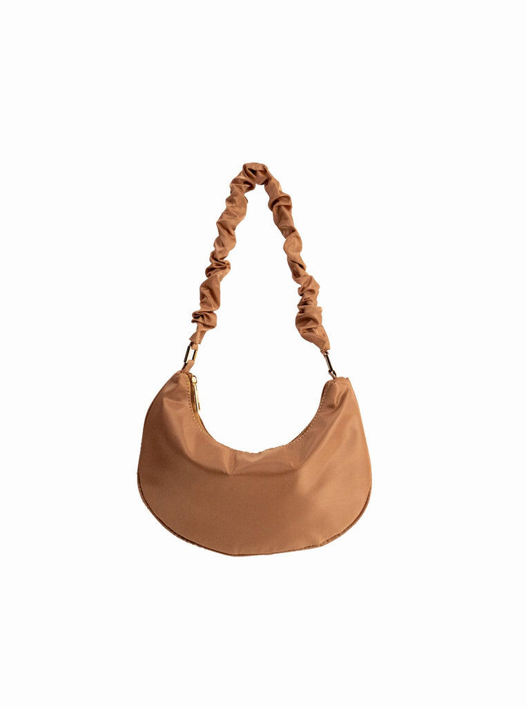 Nylon Ruched Shoulder Bag in Brown | Handbag | Y2K | Minimal | Minimalist | Streetwear | Streetstyle | Autumn | Winter | Women | Accessories | Accessory | Autumn Accessories | Autumn Bag | Winter Bag | Winter Accessories  