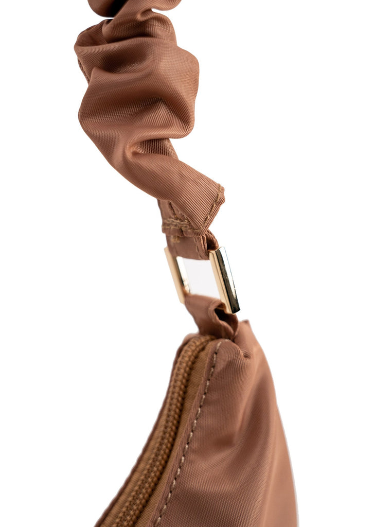Nylon Ruched Shoulder Bag in Brown | Handbag | Y2K | Minimal | Minimalist | Streetwear | Streetstyle | Autumn | Winter | Women | Accessories | Accessory | Autumn Accessories | Autumn Bag | Winter Bag | Winter Accessories  