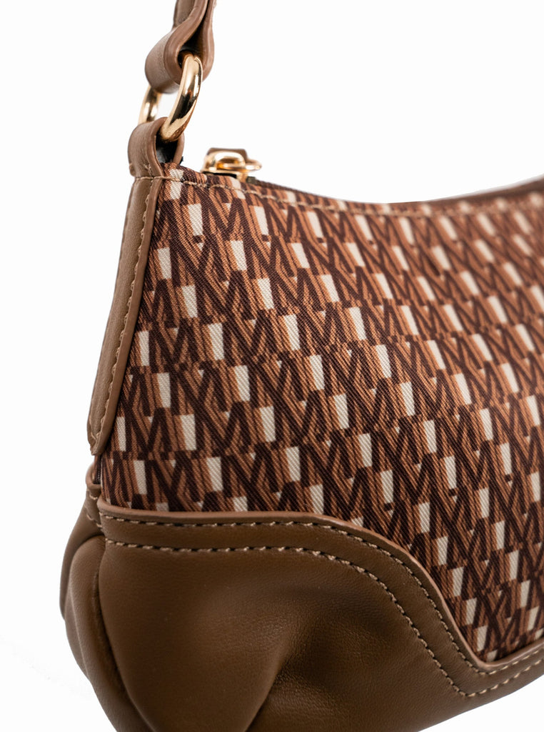Printed Fabric Shoulder Bag in Brown Monogram | Handbag | Shoulder Bag | Old Money | Weird Girl | Preppy | Twee | Autumn | Winter | Sofia Richie | Streetwear | Streetstyle | Women | Accessories | Accessory | Old Money Accessories | Weird Girl Accessories | Indie | Elevated Indie | Vintage Style | Retro | Brown Monogram | Brown Bag 