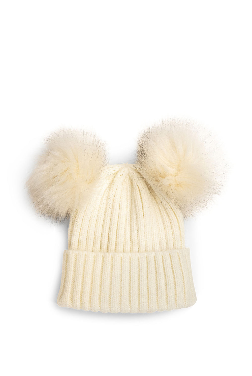 My Accessories London Knitted Double Fur Pom Beanie in White | Hat | Pom Pom | Women's Accessories | Autumn | Winter | Basics