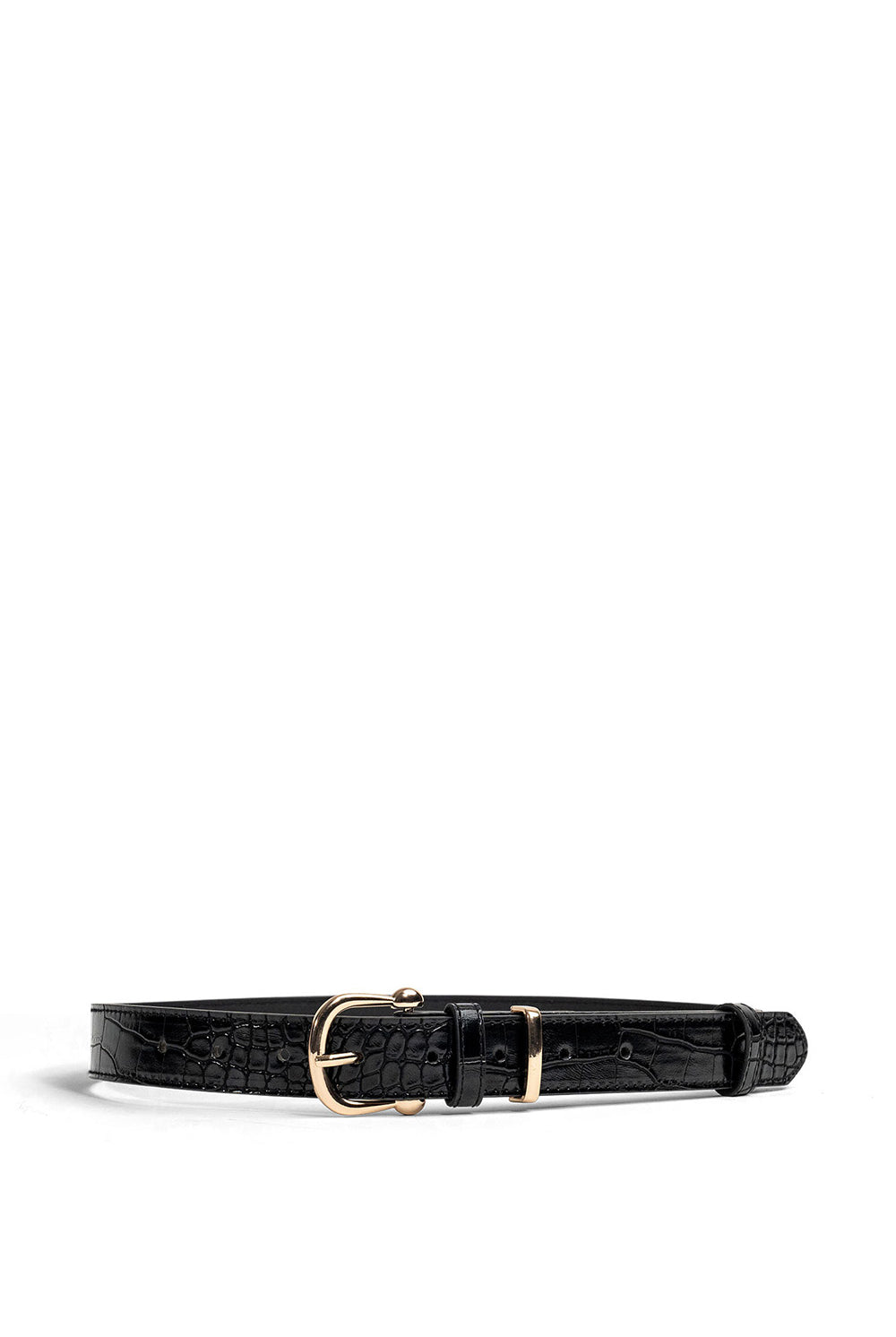 My Accessories London Minimal Croc Belt in Black | Belts | Women | Women's |  Casual  |  Everyday | Essential | Animal Print  