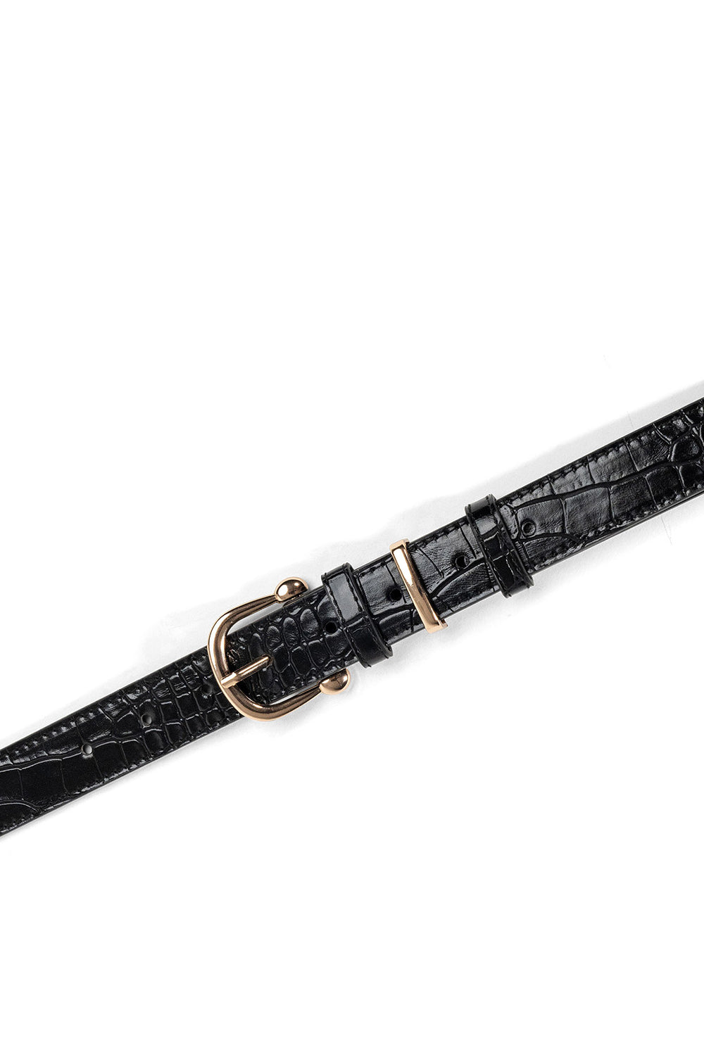 My Accessories London Minimal Croc Belt in Black | Belts | Women | Women's |  Casual  |  Everyday | Essential | Animal Print 