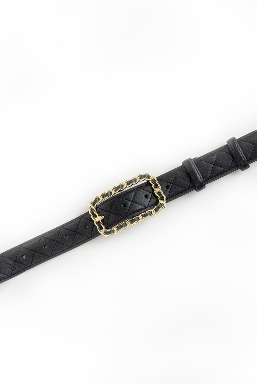 My Accessories London Quilted Chain Buckle Belt in Black |  Everyday | Casual | Essential | Glam | Women | Women's  | Belts | Work | Date | Old Money | Plaza Core | Twee |